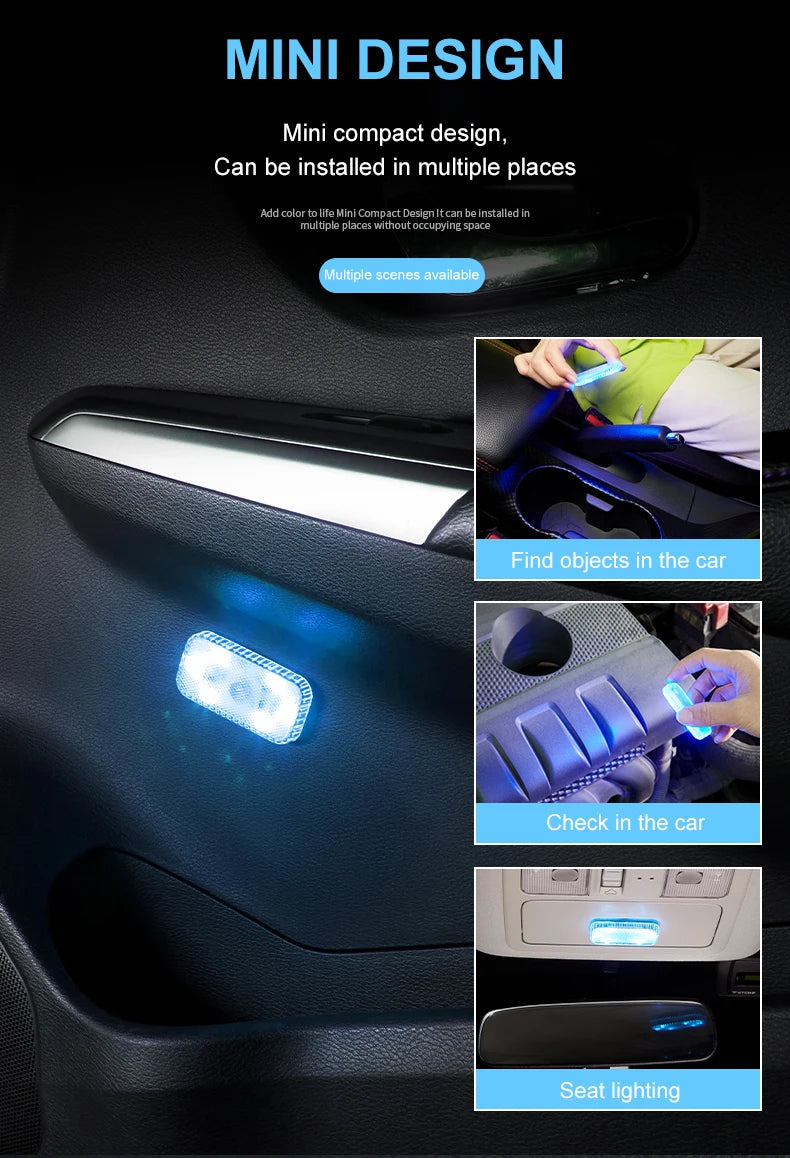 LED Touch Light Mini Wireless Car Interior Lighting Auto Roof Ceiling Reading Lamp for Door Foot Trunk Storage Box USB Charging
