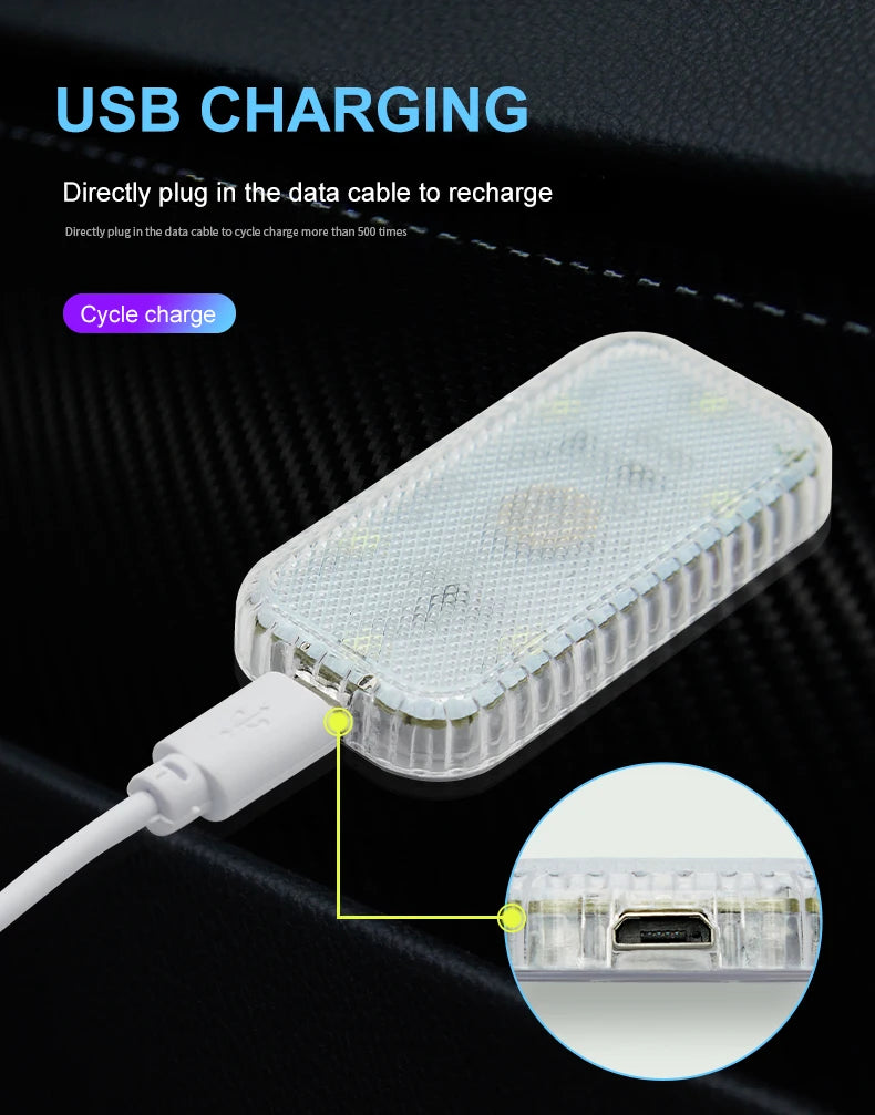 LED Touch Light Mini Wireless Car Interior Lighting Auto Roof Ceiling Reading Lamp for Door Foot Trunk Storage Box USB Charging