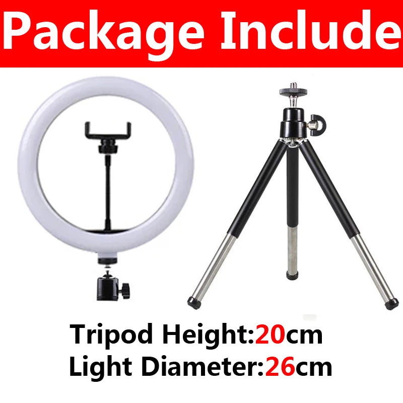 LED Ring Light Photography Adjustable Lighting Phone Ringlight With 20cm Tripod Stand USB Round Fill Lamp For Phone Video Live