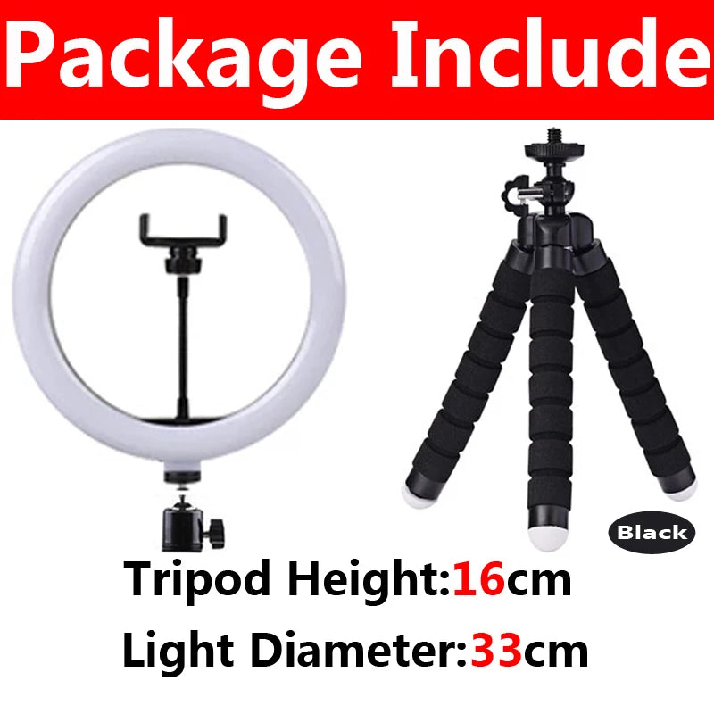 LED Photography RingLight 3 Modes Dimmable Selfie Ring Light With Tripod & Phone Stand For TikTok Video Live Makeup Fill Lamp