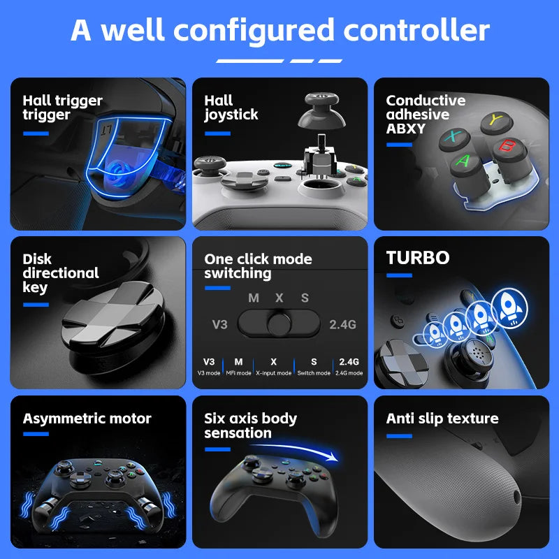 G6 Mobile Game Controller For Switch/IOS/Andriod/PC Support Streaming media/cloud Game Mobile Phone GamePad Hall effect joystick