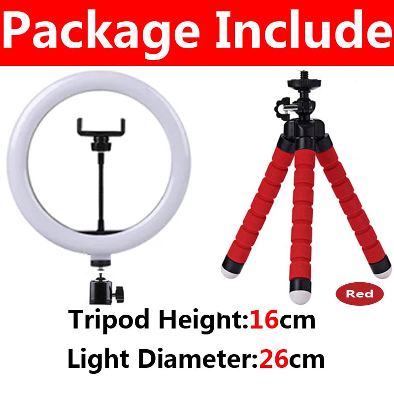 LED Ring Light Photography Adjustable Lighting Phone Ringlight With 20cm Tripod Stand USB Round Fill Lamp For Phone Video Live