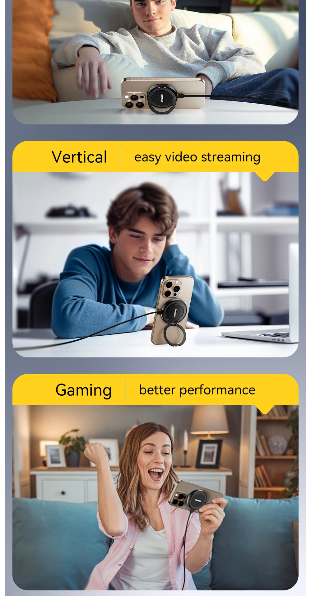 Essager Magnetic Wireless Charger With Holder 15W Fast Charging For iPhone16 15 14 13Pro Max Airpods Mini Wireless Phone Charger