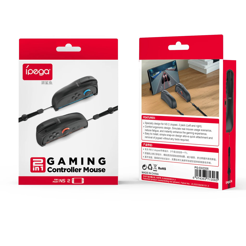 2 Pack Gaming Controller Mouse SW2205 for Switch 2 Grips with Bracelet, Mini Portable Mice Game Accessories for Switch 2