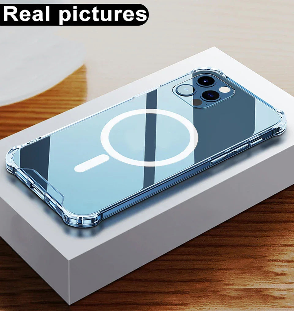 Transparent Magnetic For Magsafe Wireless Charge Cases For iPhone 17 16 15 14 13 12 11 Pro Max Shockproof Cover Accessories