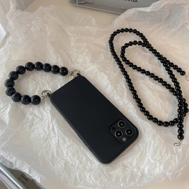INS Crossbody Lanyard Necklace Phone Case For iPhone 17 16 14 11 12 Pro Max 13 Mini 15 Plus X Soft Back Round Beads Chain Cover