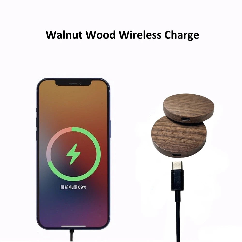 10W 15W Wireless Charger Walnut Wood Grain Slim Wireless Charging for iPhone 16 15 14 13 12 Pro Max S24 S23 FE Ultra Charger Pad