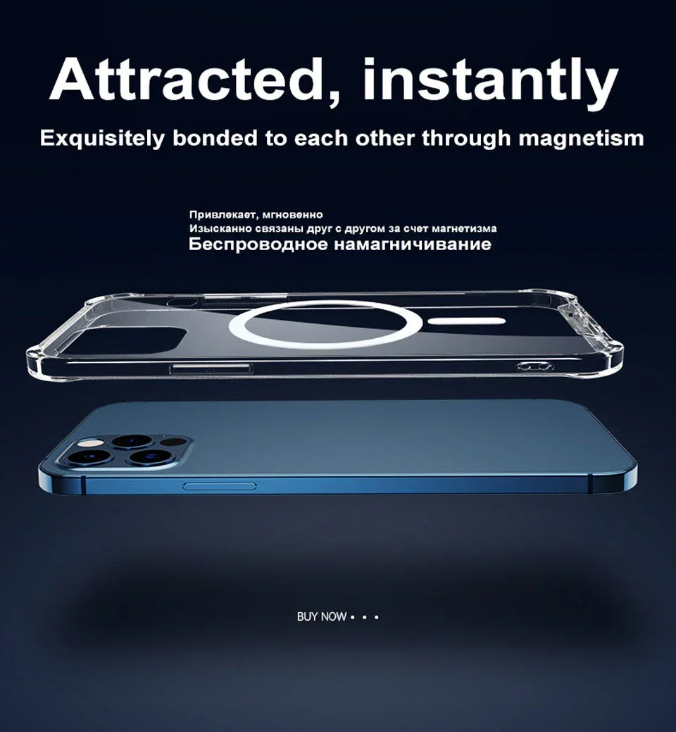 Transparent Magnetic For Magsafe Wireless Charge Cases For iPhone 17 16 15 14 13 12 11 Pro Max Shockproof Cover Accessories