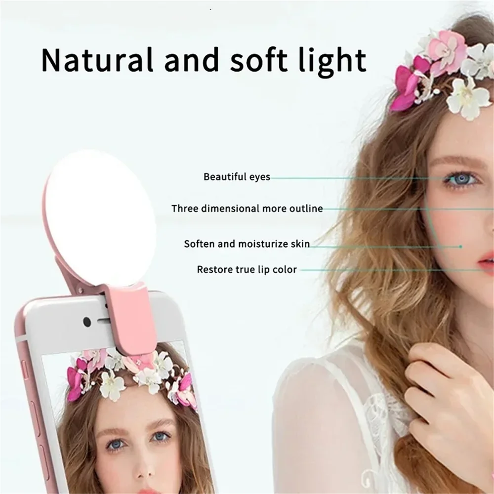 LED Selfie Ring Light Portable Clip Portable Mobile Phone Fill Flash Lens Ring Light Three Stop Dimming Mini Durable Practical