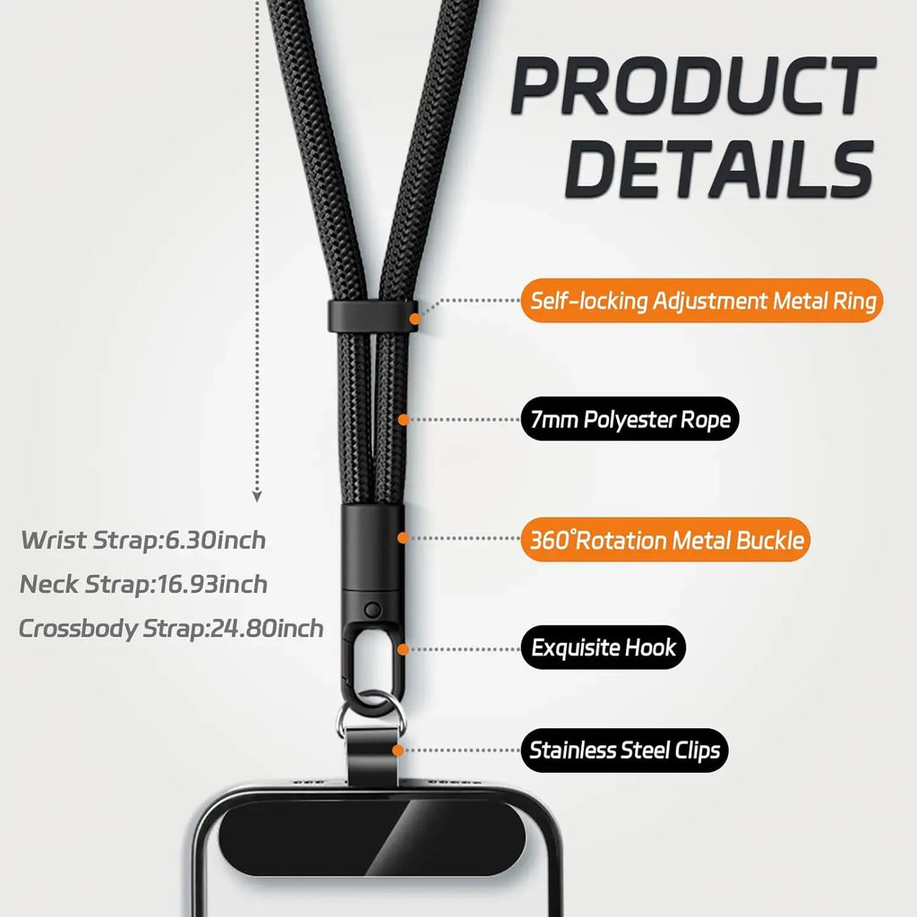 Adjustable Mobile Phone Strap Lanyard Crossbody Phone Lanyards Neck Rope with Patch for iPhone Cell Phone Hanging Cord Strap