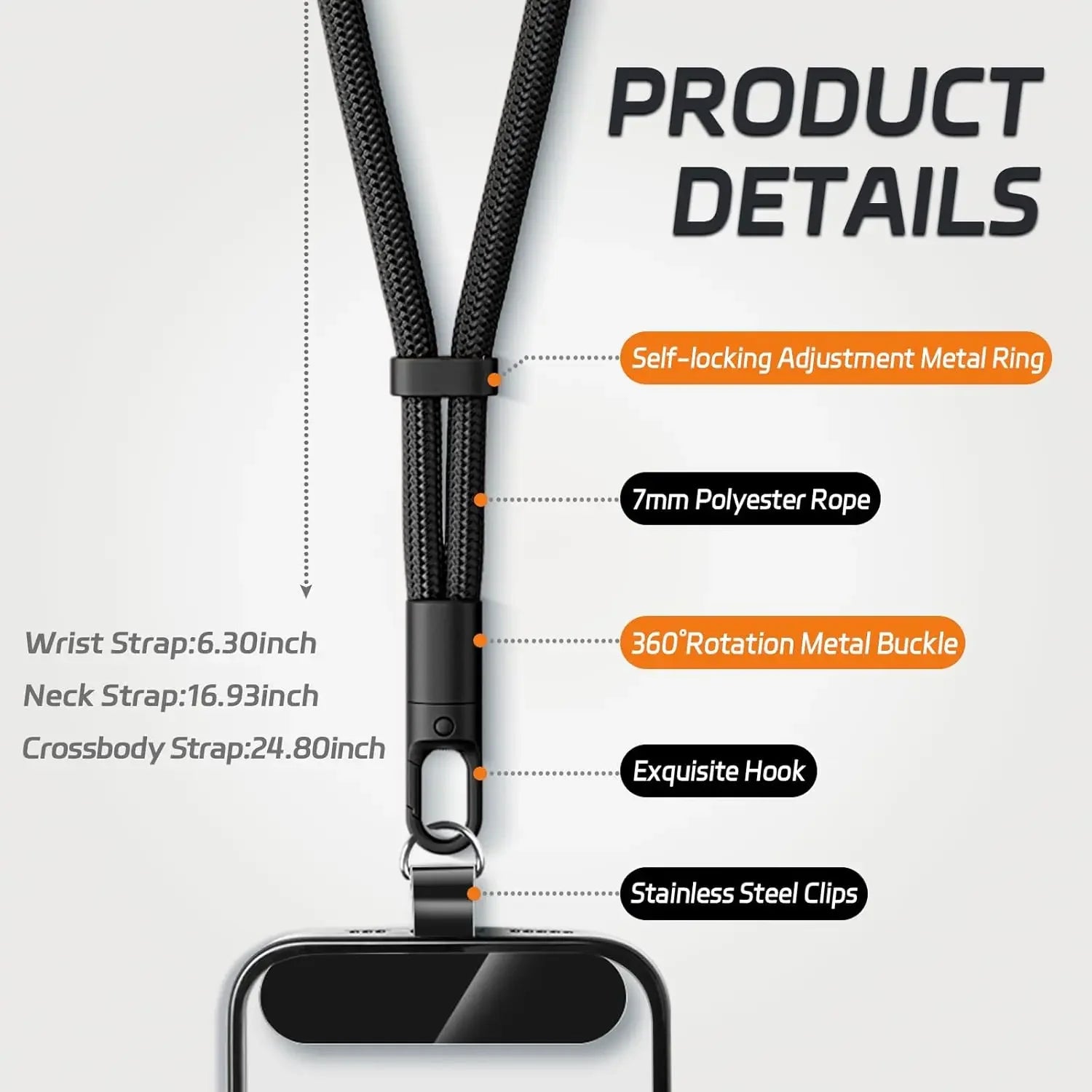 Adjustable Mobile Phone Strap Lanyard Crossbody Phone Lanyards Neck Rope with Patch for iPhone Cell Phone Hanging Cord Strap
