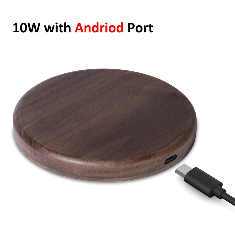 10W 15W Wireless Charger Walnut Wood Grain Slim Wireless Charging for iPhone 16 15 14 13 12 Pro Max S24 S23 FE Ultra Charger Pad