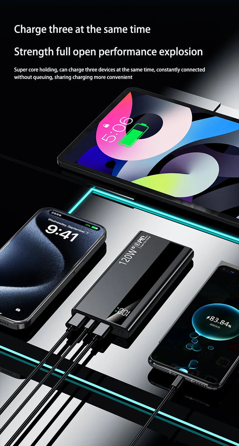 New 500000mAh High Capacity PowerBank 120W Super Fast Charging Portable External Battery Powerbank CCC For iphone Huawei 2025