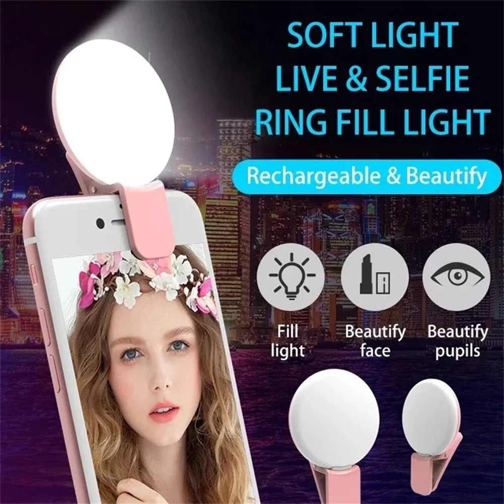 LED Selfie Ring Light Portable Clip Portable Mobile Phone Fill Flash Lens Ring Light Three Stop Dimming Mini Durable Practical