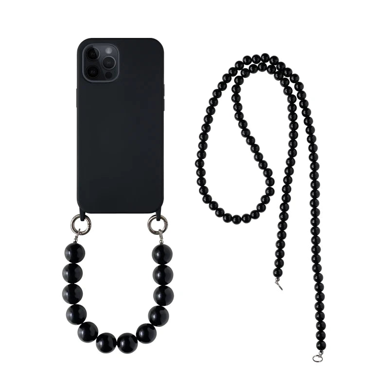 INS Crossbody Lanyard Necklace Phone Case For iPhone 17 16 14 11 12 Pro Max 13 Mini 15 Plus X Soft Back Round Beads Chain Cover