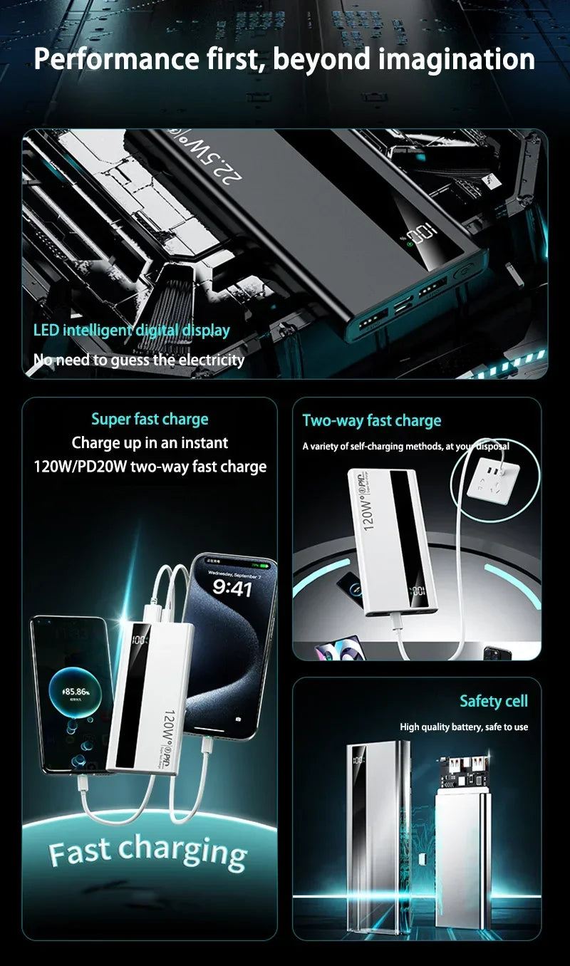 Xiaomi 500000mAh Power Bank 120W Fast Charging Large Capacity Power Bank PD 20W Suitable For All Mobile Phones Long Endurance