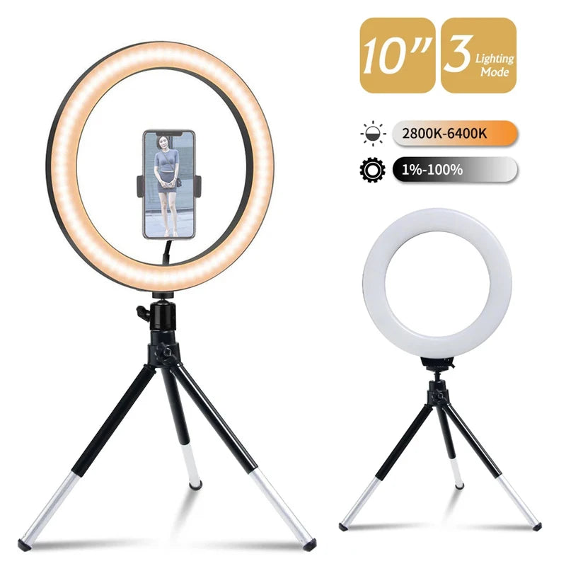 LED Ring Light Photography Adjustable Lighting Phone Ringlight With 20cm Tripod Stand USB Round Fill Lamp For Phone Video Live