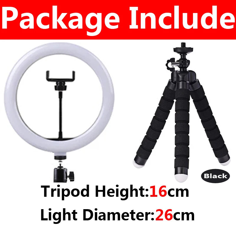 LED Ring Light Photography Adjustable Lighting Phone Ringlight With 20cm Tripod Stand USB Round Fill Lamp For Phone Video Live