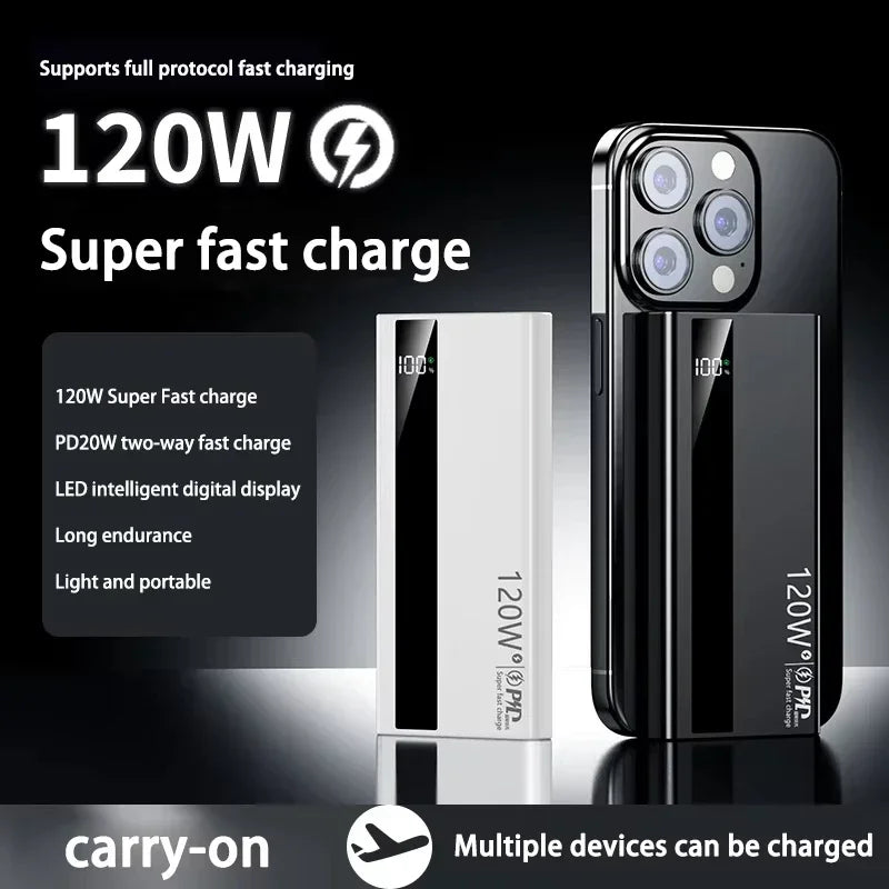 New 500000mAh High Capacity PowerBank 120W Super Fast Charging Portable External Battery Powerbank CCC For iphone Huawei 2025
