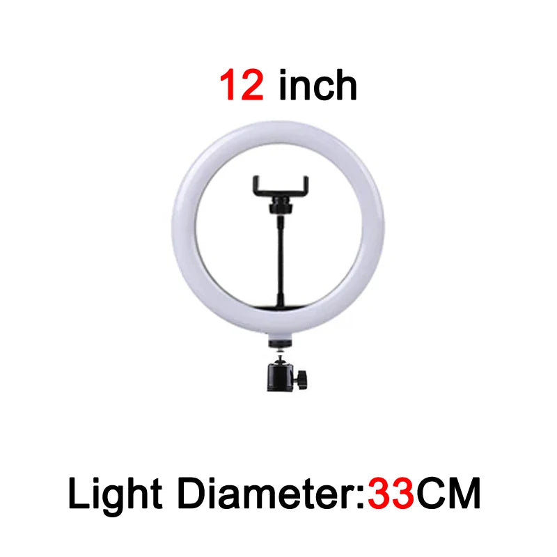 LED Photography RingLight 3 Modes Dimmable Selfie Ring Light With Tripod & Phone Stand For TikTok Video Live Makeup Fill Lamp