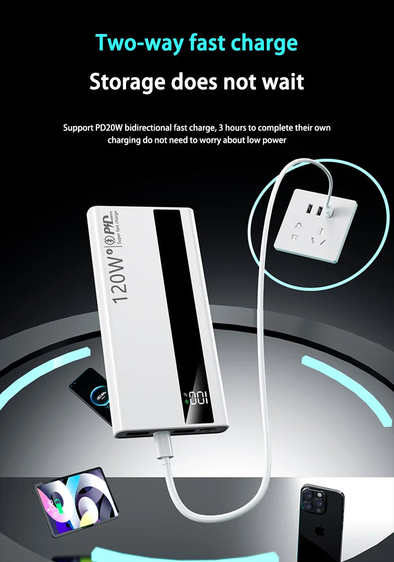 New 500000mAh High Capacity PowerBank 120W Super Fast Charging Portable External Battery Powerbank CCC For iphone Huawei 2025