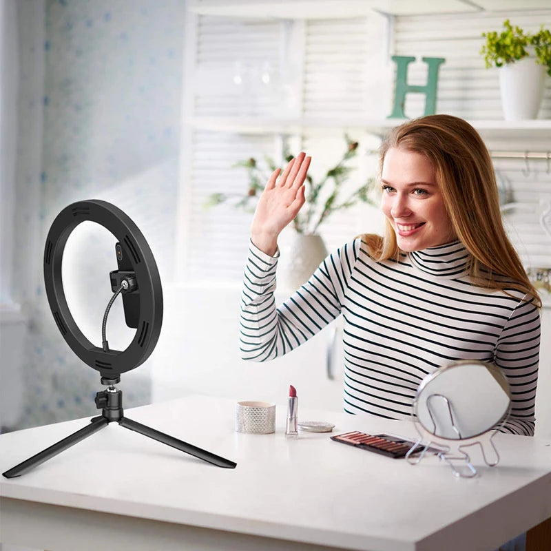 LED Photography RingLight 3 Modes Dimmable Selfie Ring Light With Tripod & Phone Stand For TikTok Video Live Makeup Fill Lamp
