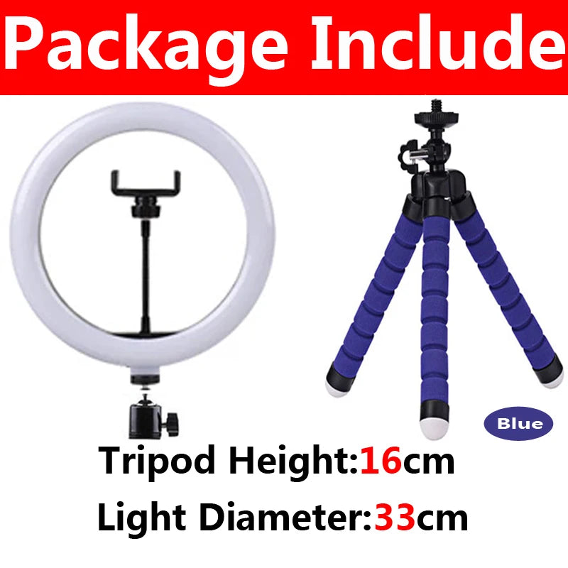 LED Photography RingLight 3 Modes Dimmable Selfie Ring Light With Tripod & Phone Stand For TikTok Video Live Makeup Fill Lamp