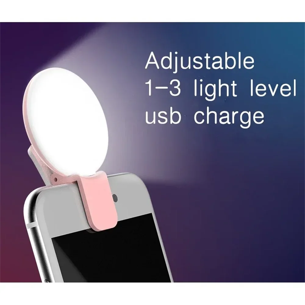 LED Selfie Ring Light Portable Clip Portable Mobile Phone Fill Flash Lens Ring Light Three Stop Dimming Mini Durable Practical