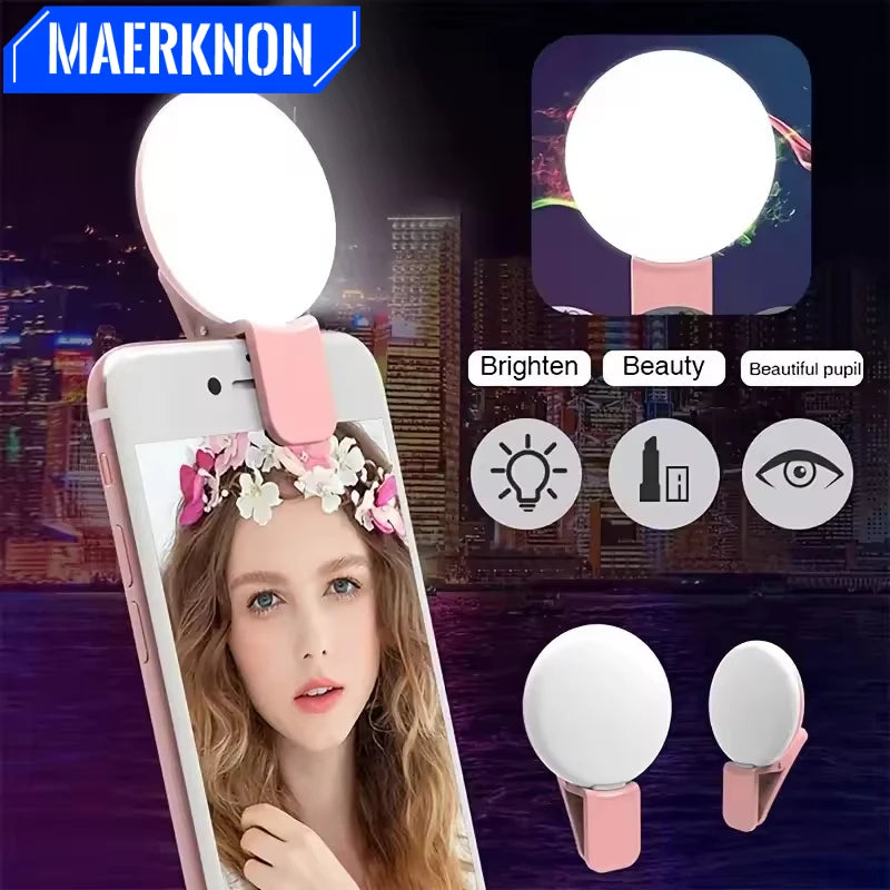 LED Selfie Ring Light Portable Clip Portable Mobile Phone Fill Flash Lens Ring Light Three Stop Dimming Mini Durable Practical