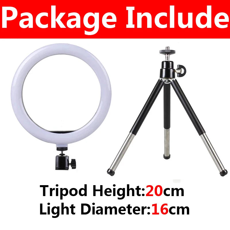 LED Ring Light Photography Adjustable Lighting Phone Ringlight With 20cm Tripod Stand USB Round Fill Lamp For Phone Video Live