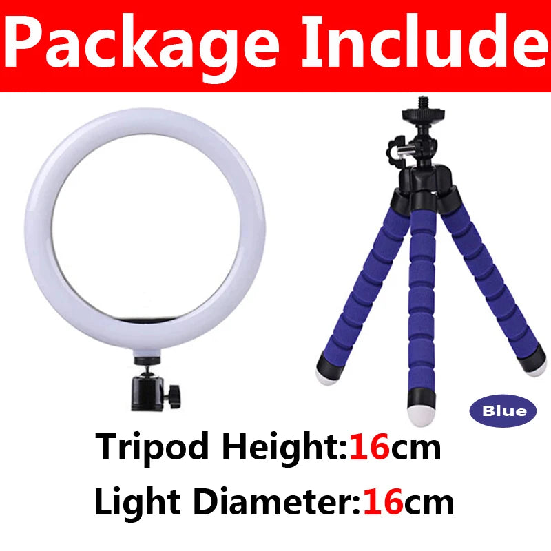 LED Ring Light Photography Adjustable Lighting Phone Ringlight With 20cm Tripod Stand USB Round Fill Lamp For Phone Video Live