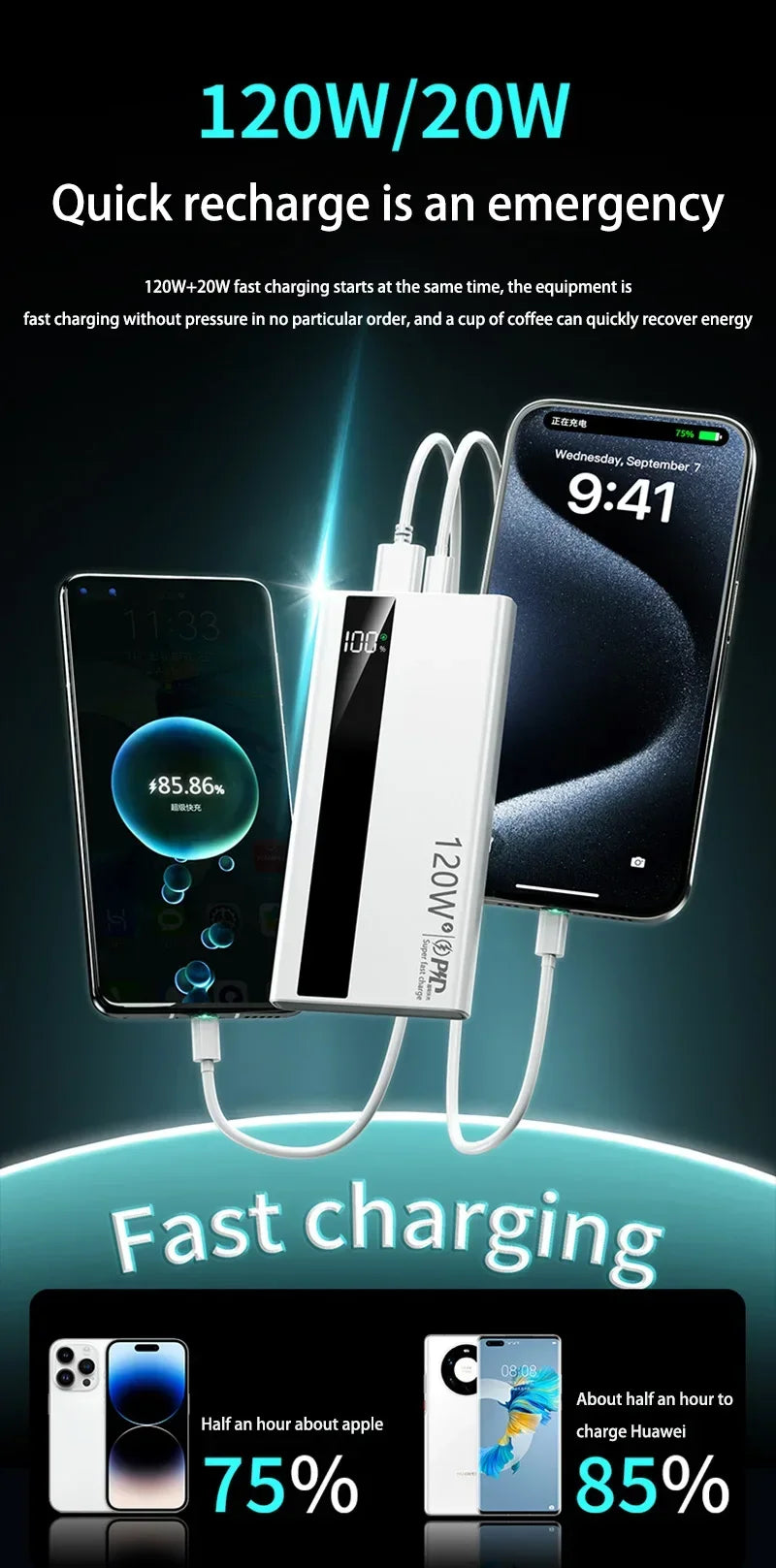 Xiaomi 500000mAh Power Bank 120W Fast Charging Large Capacity Power Bank PD 20W Suitable For All Mobile Phones Long Endurance