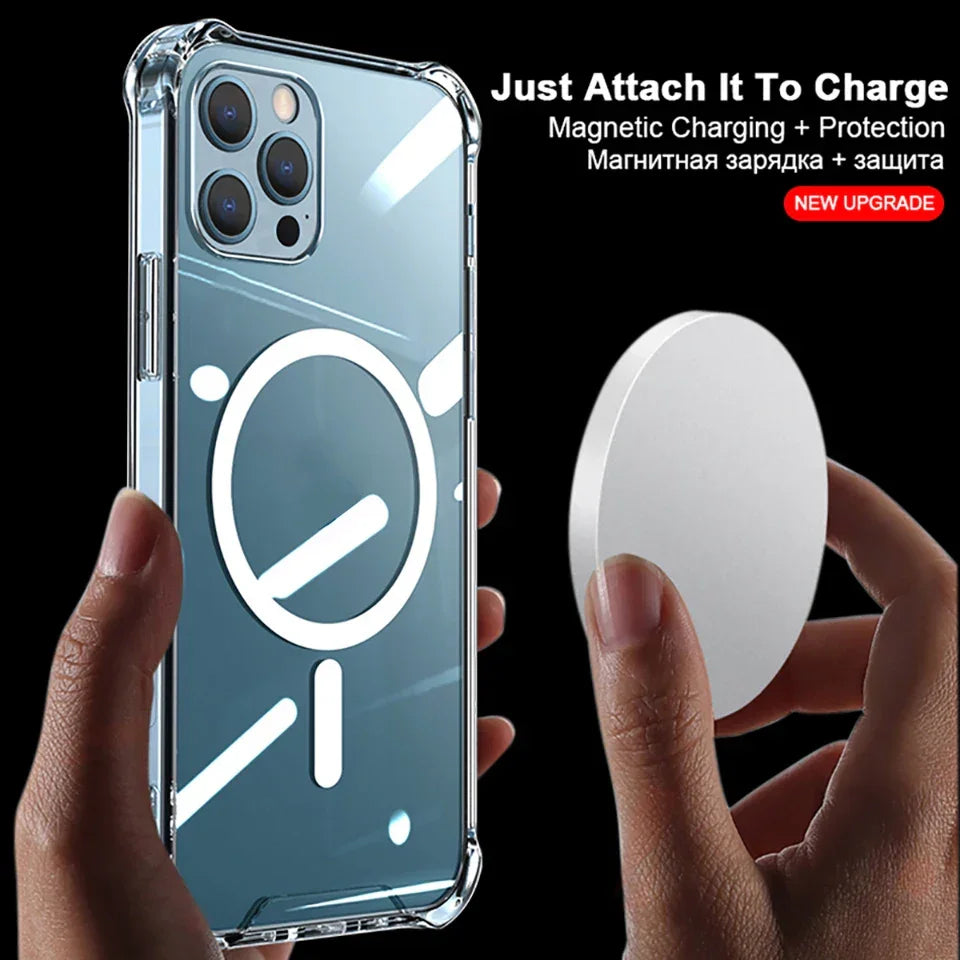 Transparent Magnetic For Magsafe Wireless Charge Cases For iPhone 17 16 15 14 13 12 11 Pro Max Shockproof Cover Accessories