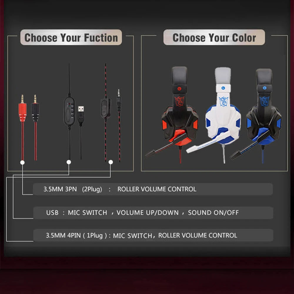 Gaming Headphones 3.5MM Wired PC Bass Stereo Gamer Headset Phone Laptop Earphone Helmet With Microphone For PS4 Xbox One Switch