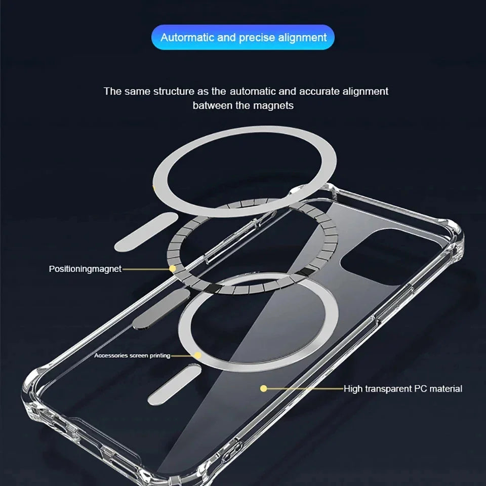 Transparent Magnetic For Magsafe Wireless Charge Cases For iPhone 17 16 15 14 13 12 11 Pro Max Shockproof Cover Accessories